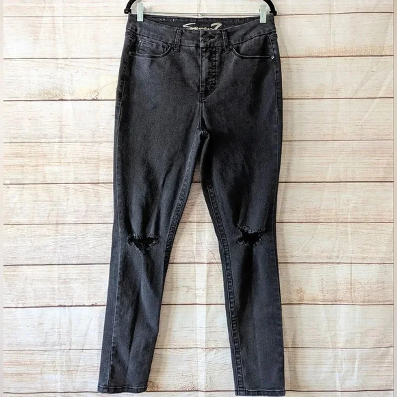 Seven Tummyless High Rise Skinny Distressed Jeans Black Stretchy - Picture 12 of 12